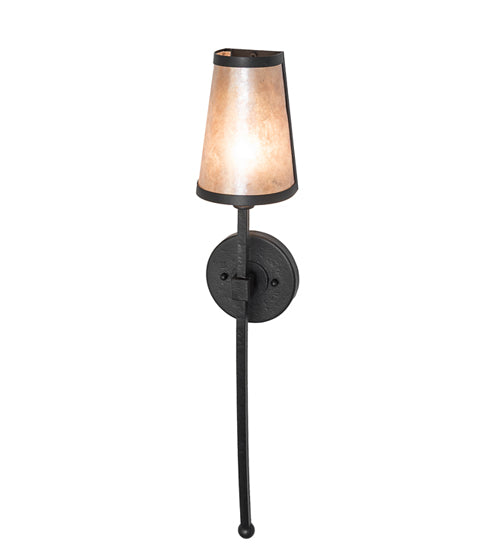 Meyda Lighting Verheven 5" Black Satin Wrought Iron Wall Sconce With Silver Mica Shade Glass