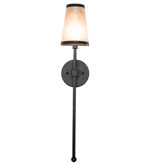 Meyda Lighting Verheven 5" Black Satin Wrought Iron Wall Sconce With Silver Mica Shade Glass