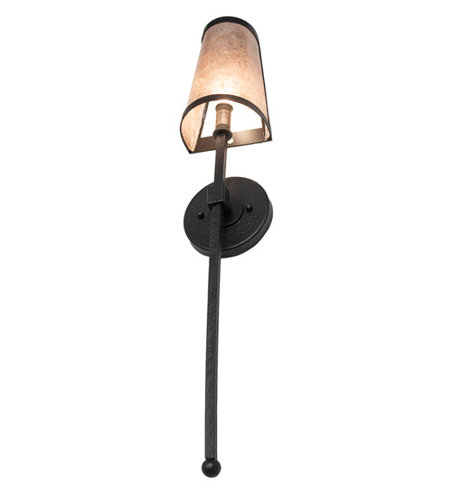 Meyda Lighting Verheven 5" Black Satin Wrought Iron Wall Sconce With Silver Mica Shade Glass