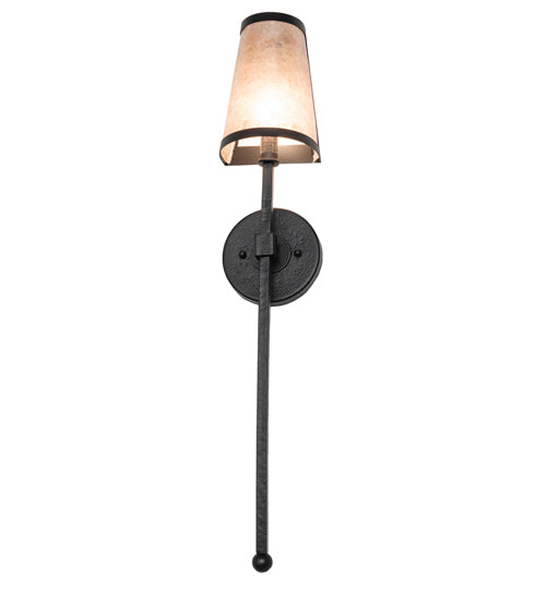 Meyda Lighting Verheven 5" Black Satin Wrought Iron Wall Sconce With Silver Mica Shade Glass