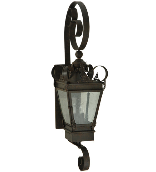 Meyda Lighting Verona 12" 3-Light Gilded Tobacco Lantern Wall Sconce With Clear Seeded Shade Glass
