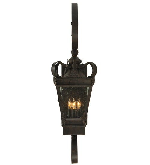 Meyda Lighting Verona 12" 3-Light Gilded Tobacco Lantern Wall Sconce With Clear Seeded Shade Glass