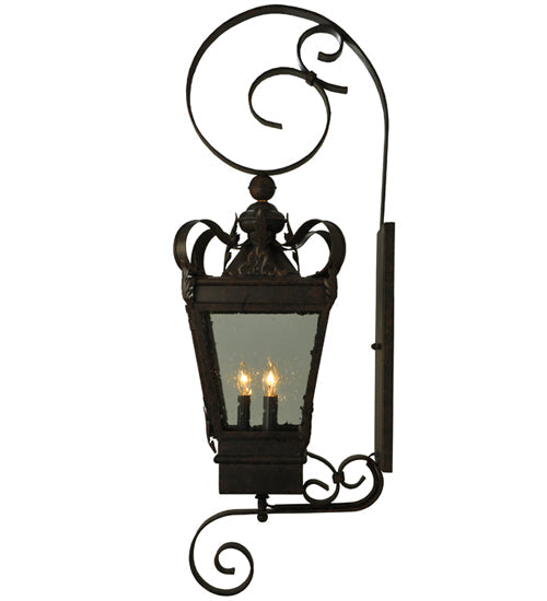 Meyda Lighting Verona 12" 3-Light Gilded Tobacco Lantern Wall Sconce With Clear Seeded Shade Glass