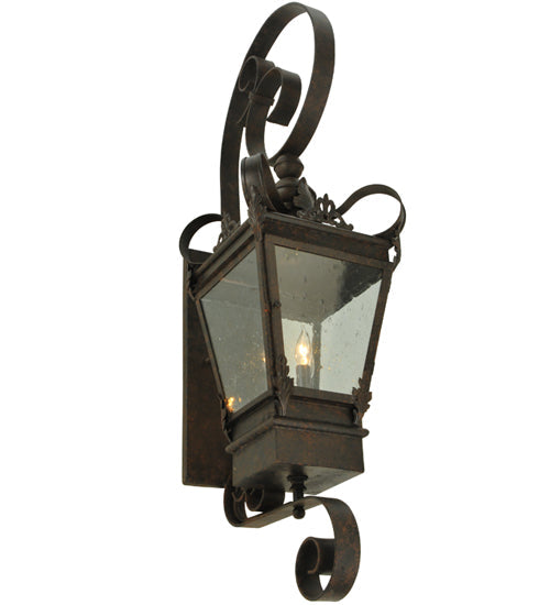 Meyda Lighting Verona 12" 3-Light Gilded Tobacco Lantern Wall Sconce With Clear Seeded Shade Glass