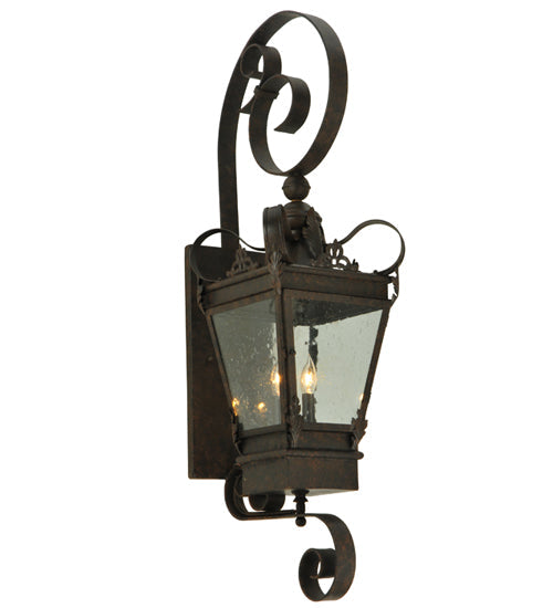 Meyda Lighting Verona 12" 3-Light Gilded Tobacco Lantern Wall Sconce With Clear Seeded Shade Glass