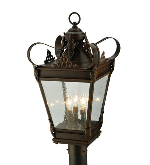 Meyda Lighting Verona 17" 3-Light Gilded Tobacco Post Mount Light With Clear Seeded Shade Glass