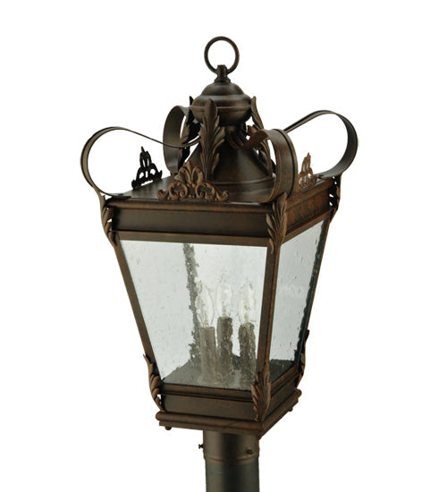 Meyda Lighting Verona 17" 3-Light Gilded Tobacco Post Mount Light With Clear Seeded Shade Glass