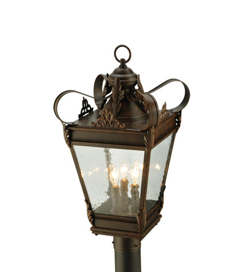 Meyda Lighting Verona 17" 3-Light Gilded Tobacco Post Mount Light With Clear Seeded Shade Glass