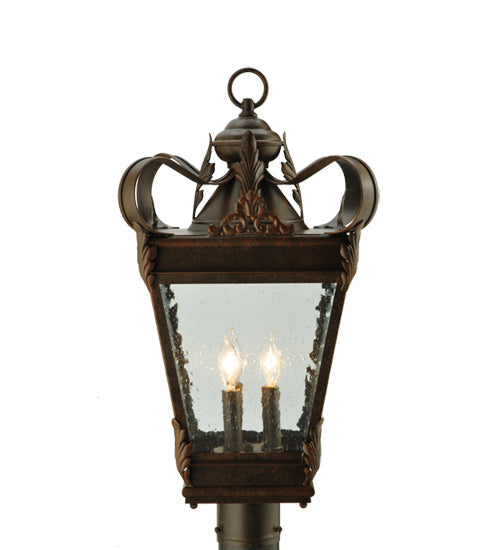 Meyda Lighting Verona 17" 3-Light Gilded Tobacco Post Mount Light With Clear Seeded Shade Glass