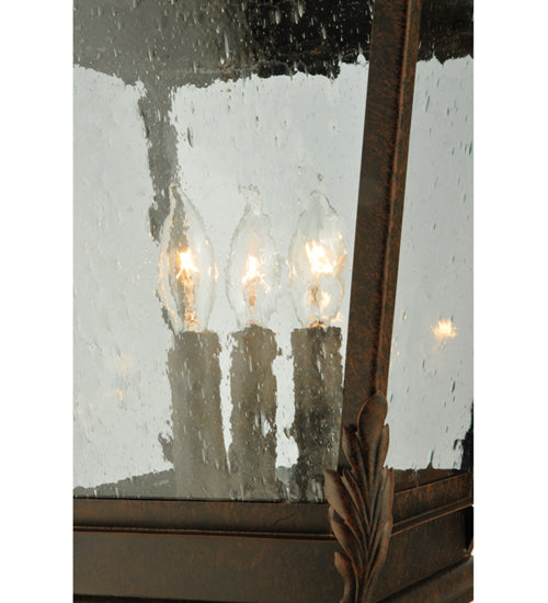 Meyda Lighting Verona 17" 3-Light Gilded Tobacco Post Mount Light With Clear Seeded Shade Glass
