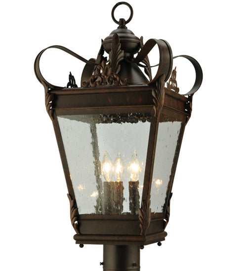 Meyda Lighting Verona 17" 3-Light Gilded Tobacco Post Mount Light With Clear Seeded Shade Glass