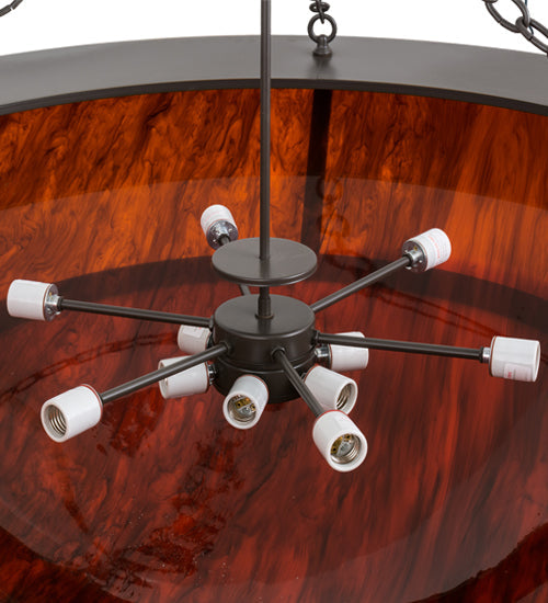Meyda Lighting Vesuvius 62" 12-Light Timeless Bronze Inverted Pendant Light With Red Maduro Idalight Shade Glass