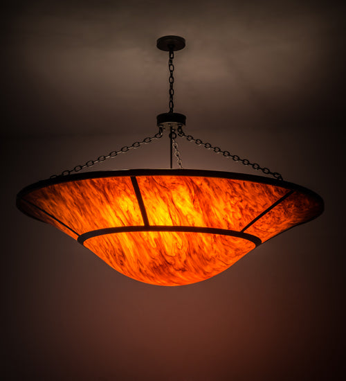 Meyda Lighting Vesuvius 62" 12-Light Timeless Bronze Inverted Pendant Light With Red Maduro Idalight Shade Glass