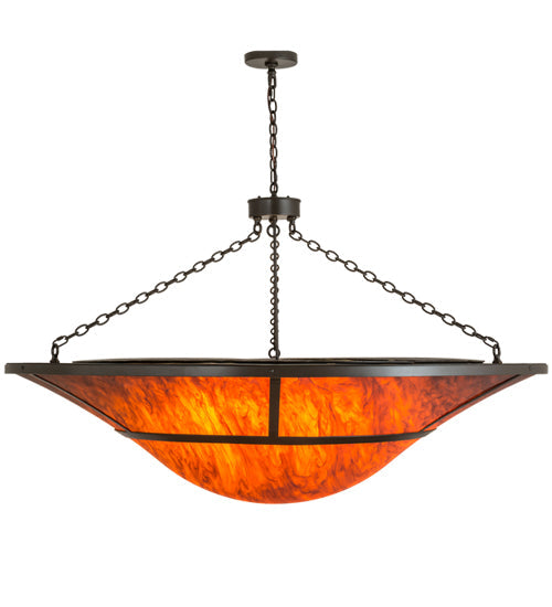 Meyda Lighting Vesuvius 62" 12-Light Timeless Bronze Inverted Pendant Light With Red Maduro Idalight Shade Glass