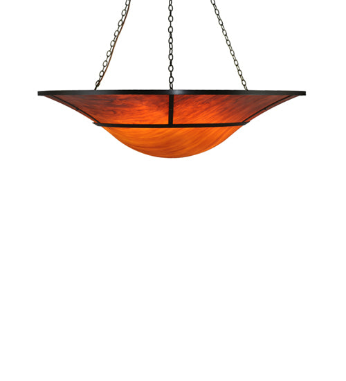 Meyda Lighting Vesuvius 62" 12-Light Timeless Bronze Inverted Pendant Light With Ruby And Amber Shade Glass