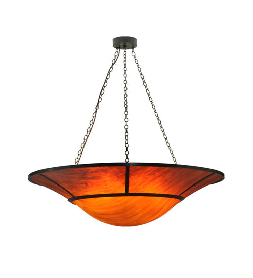 Meyda Lighting Vesuvius 62" 12-Light Timeless Bronze Inverted Pendant Light With Ruby And Amber Shade Glass