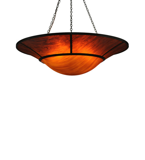 Meyda Lighting Vesuvius 62" 12-Light Timeless Bronze Inverted Pendant Light With Ruby And Amber Shade Glass