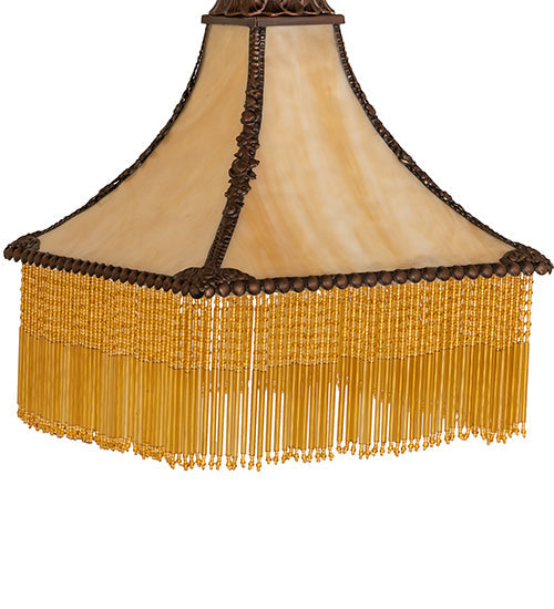 Meyda Lighting Victoria 15" Craftsman Brown & Mahogany Bronze Frame With Beige Art Shade Glass