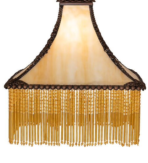 Meyda Lighting Victoria 15" Craftsman Brown & Mahogany Bronze Frame With Beige Art Shade Glass