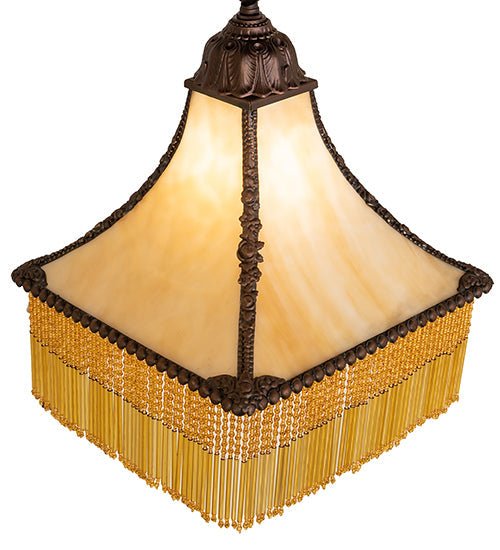 Meyda Lighting Victoria 15" Craftsman Brown & Mahogany Bronze Frame With Beige Art Shade Glass