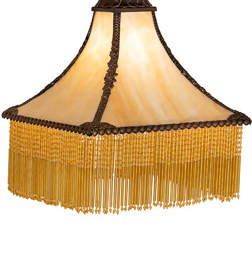 Meyda Lighting Victoria 15" Craftsman Brown & Mahogany Bronze Frame With Beige Art Shade Glass
