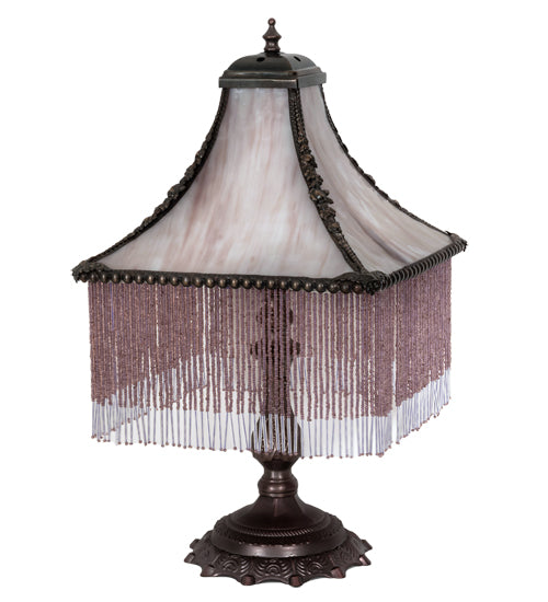 Meyda Lighting Victoria 21" Mahogany Bronze Table Lamp With Pink Shade Glass