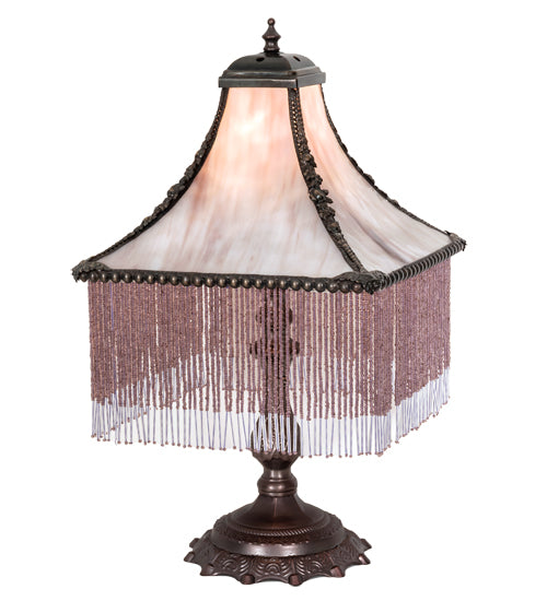 Meyda Lighting Victoria 21" Mahogany Bronze Table Lamp With Pink Shade Glass