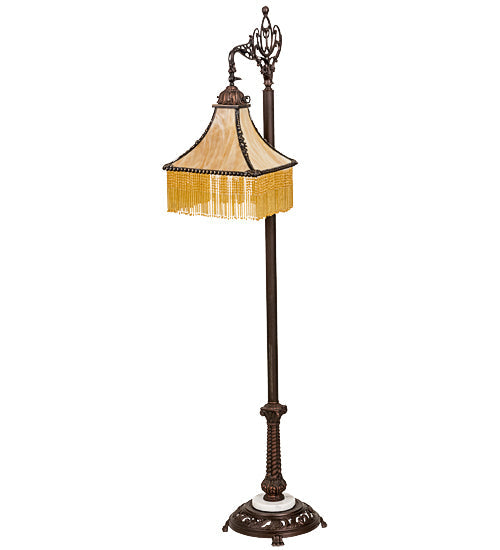 Meyda Lighting Victoria 59" Mahogany Bronze Bridge Arm Floor Lamp With Beige Art Shade Glass