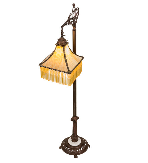 Meyda Lighting Victoria 59" Mahogany Bronze Bridge Arm Floor Lamp With Beige Art Shade Glass