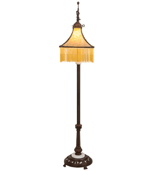 Meyda Lighting Victoria 59" Mahogany Bronze Bridge Arm Floor Lamp With Beige Art Shade Glass