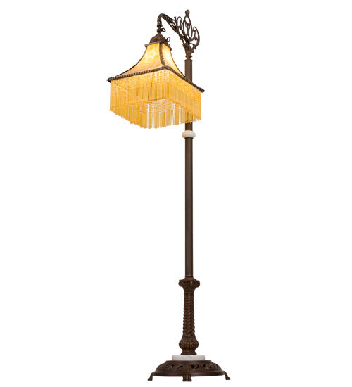 Meyda Lighting Victoria 59" Mahogany Bronze Bridge Arm Floor Lamp With Beige Art Shade Glass