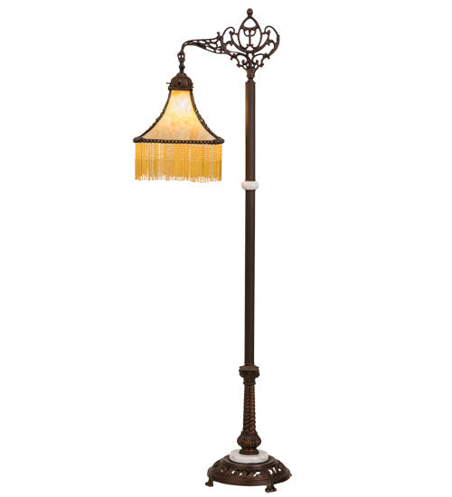 Meyda Lighting Victoria 59" Mahogany Bronze Bridge Arm Floor Lamp With Beige Art Shade Glass