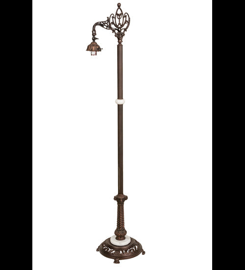 Meyda Lighting Victoria 59" Mahogany Bronze Bridge Arm Floor Lamp With Beige Art Shade Glass