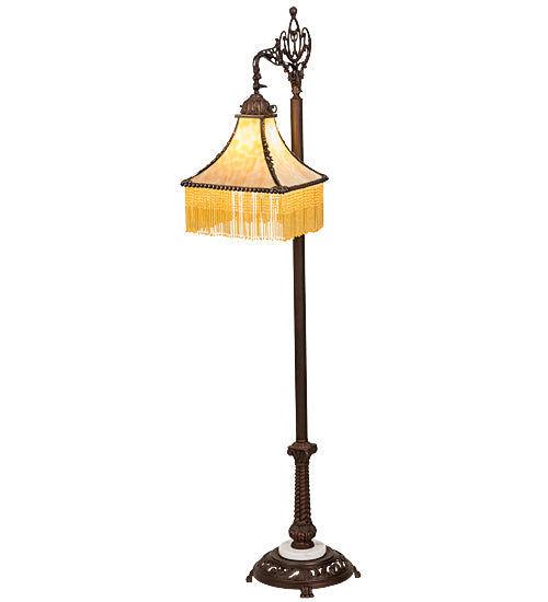 Meyda Lighting Victoria 59" Mahogany Bronze Bridge Arm Floor Lamp With Beige Art Shade Glass