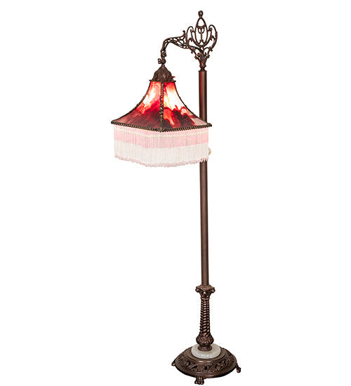 Meyda Lighting Victoria 60" Mahogany Bronze Bridge Arm Floor Lamp With Burgundy Red Shade Glass