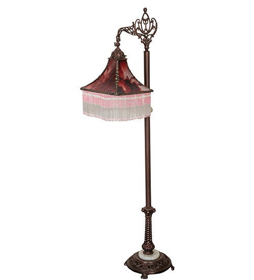 Meyda Lighting Victoria 60" Mahogany Bronze Bridge Arm Floor Lamp With Burgundy Red Shade Glass