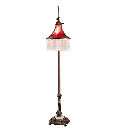 Meyda Lighting Victoria 60" Mahogany Bronze Bridge Arm Floor Lamp With Burgundy Red Shade Glass