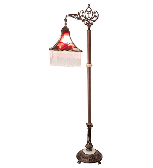 Meyda Lighting Victoria 60" Mahogany Bronze Bridge Arm Floor Lamp With Burgundy Red Shade Glass