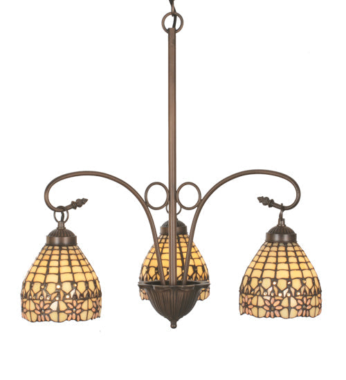 Meyda Lighting Victorian Flourish 21" 3-Light Mahogany Bronze Chandelier With Pink & Beige Shade Glass