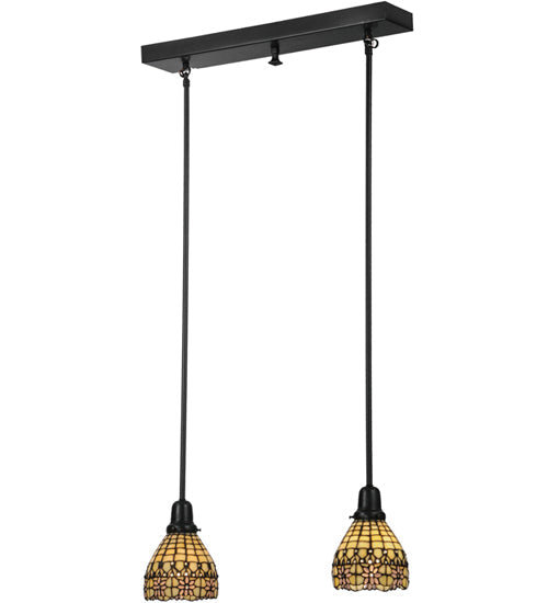 Meyda Lighting Victorian Flourish 27" 2-Light Craftsman Brown Island Pendant Light With Pink and Beige Shade Glass
