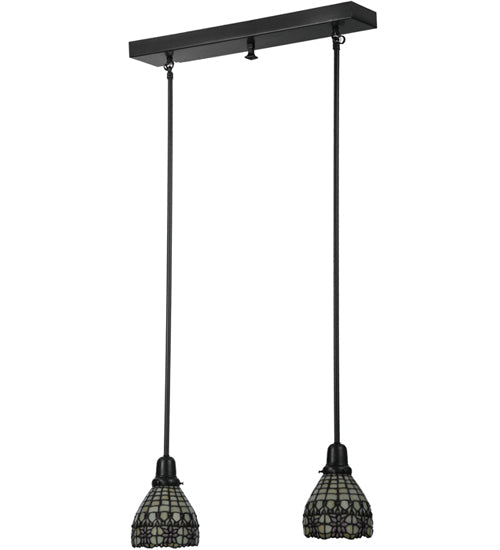 Meyda Lighting Victorian Flourish 27" 2-Light Craftsman Brown Island Pendant Light With Pink and Beige Shade Glass