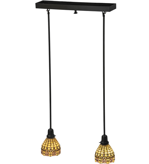Meyda Lighting Victorian Flourish 27" 2-Light Craftsman Brown Island Pendant Light With Pink and Beige Shade Glass