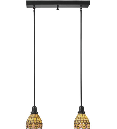 Meyda Lighting Victorian Flourish 27" 2-Light Craftsman Brown Island Pendant Light With Pink and Beige Shade Glass