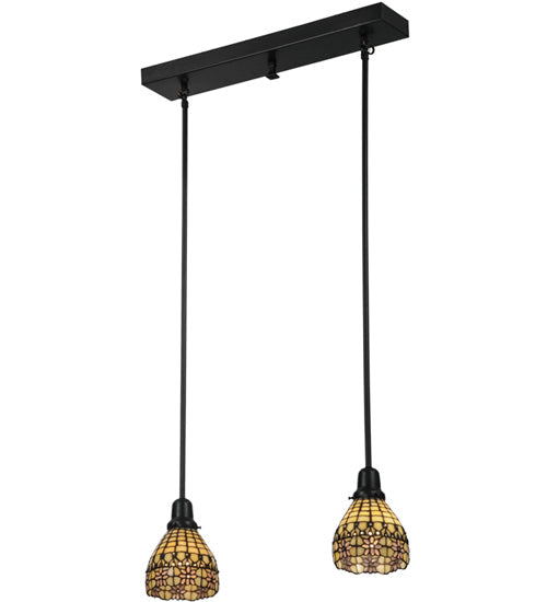 Meyda Lighting Victorian Flourish 27" 2-Light Craftsman Brown Island Pendant Light With Pink and Beige Shade Glass