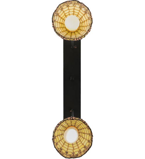 Meyda Lighting Victorian Flourish 27" 2-Light Craftsman Brown Island Pendant Light With Pink and Beige Shade Glass