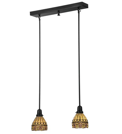 Meyda Lighting Victorian Flourish 27" 2-Light Craftsman Brown Island Pendant Light With Pink and Beige Shade Glass