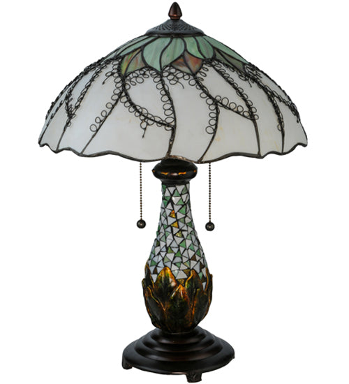 Meyda Lighting Videira Florale 23" 2-Light Mahogany Bronze Table Lamp With Multi-Colored Shade Glass