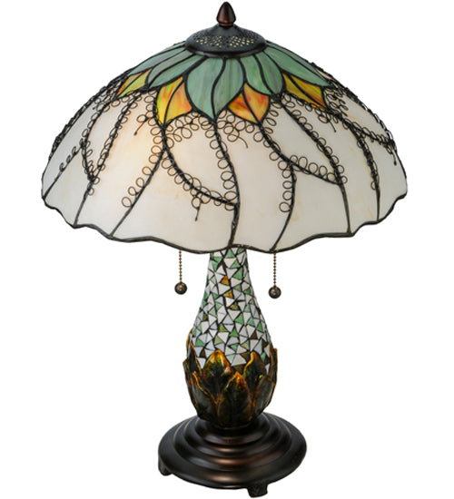 Meyda Lighting Videira Florale 23" 2-Light Mahogany Bronze Table Lamp With Multi-Colored Shade Glass