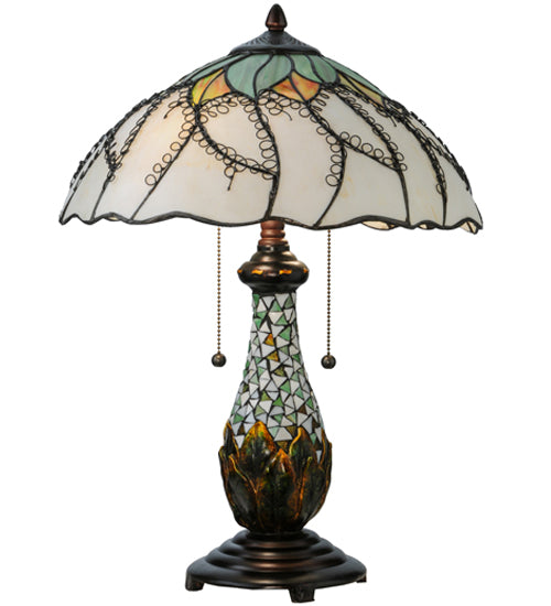 Meyda Lighting Videira Florale 23" 2-Light Mahogany Bronze Table Lamp With Multi-Colored Shade Glass