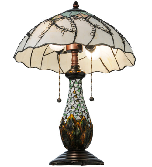 Meyda Lighting Videira Florale 23" 2-Light Mahogany Bronze Table Lamp With Multi-Colored Shade Glass